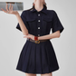 Ruffle Polo Collar Denim Dress FER0105