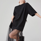 Black Patchwork Mesh T-Shirt Dress FER0055