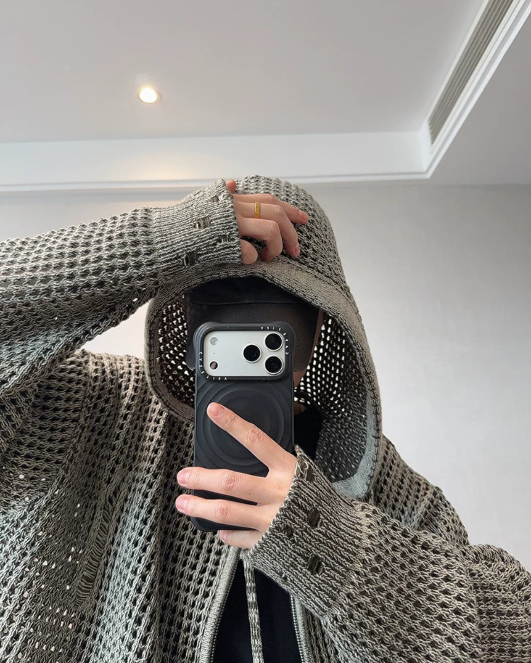 Reversible Mesh Zip-Up Knit Hoodie DAZ0010
