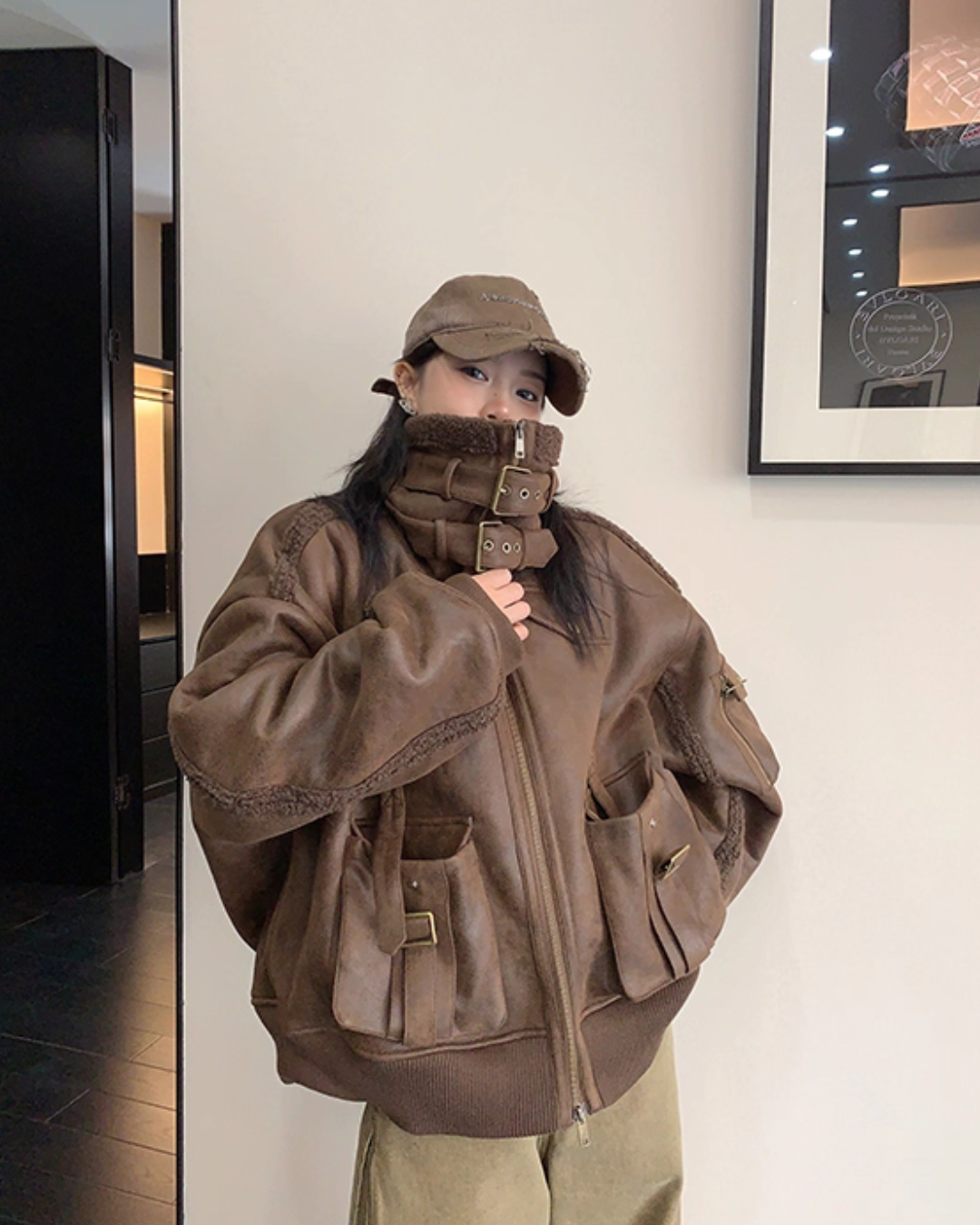 Vintage Leather Faux Fur Jacket YLS1005