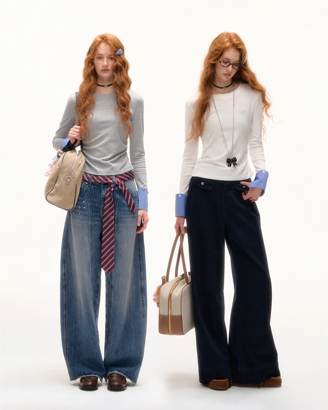 Plaid Patched Hood Jacket / Long Sleeve Top / Denim Pants ASG0048