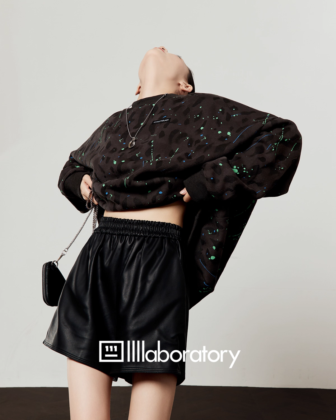 Leopard Round Neck Top / Leather Skirt LLA0547