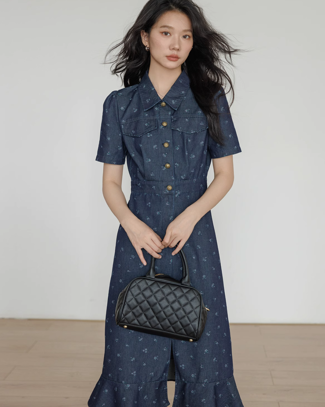 Floral Denim Shirt Dress VAS0088