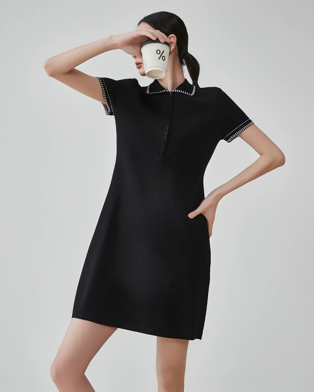 Blanket Stitch Half-Zip Polo Dress FER0201