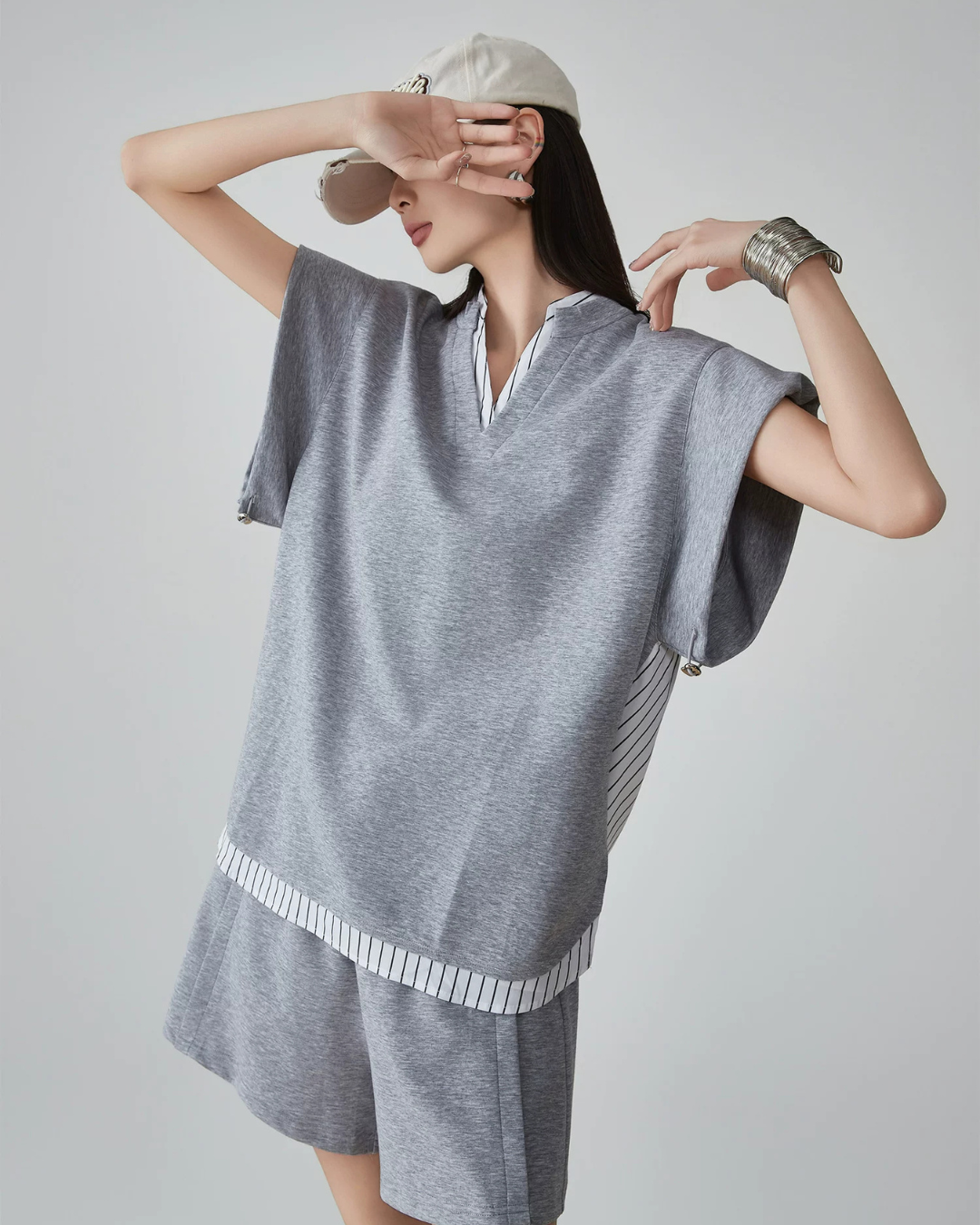 Layered-Style Key Neck Top / Shorts FER0126