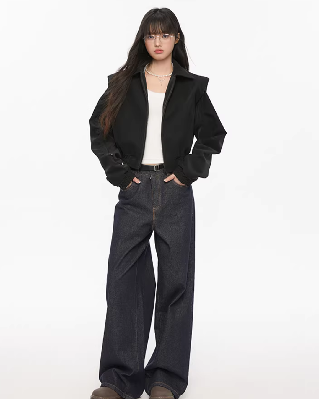 Padded Shoulder Leather Jacket KIP0002