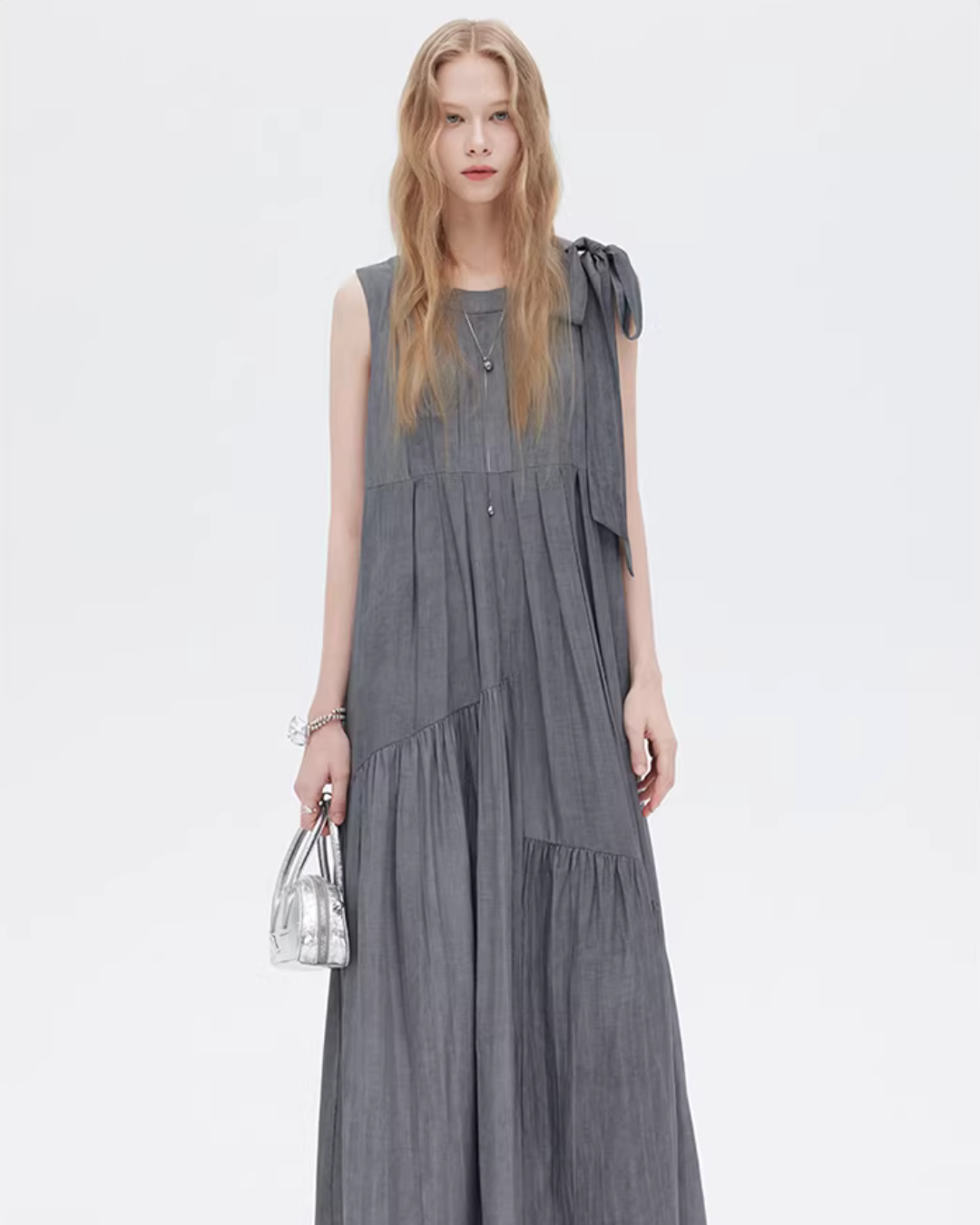 Twill Texture Switch Gather Dress SHN0043