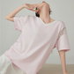 V-Neck Lace Splice Short Sleeve Top FER0158