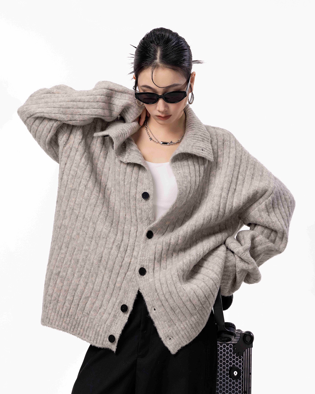 Stand Collar Knit Cardigan ICM0098