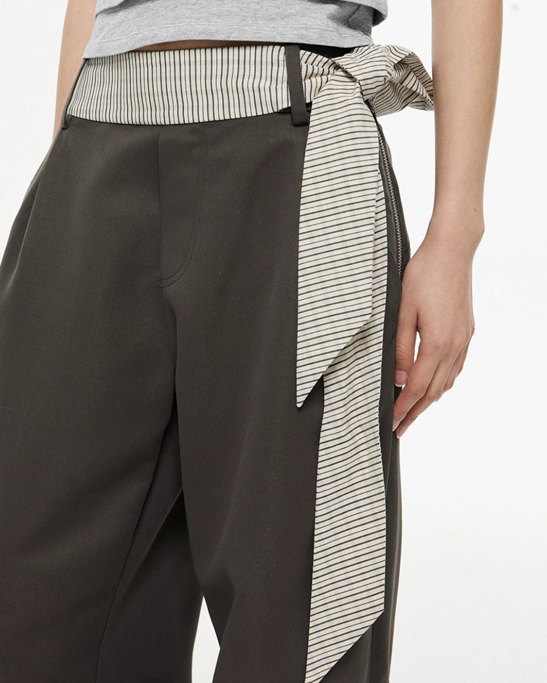 Gingham Sash Belt Wide Cargo Pants EZK0104