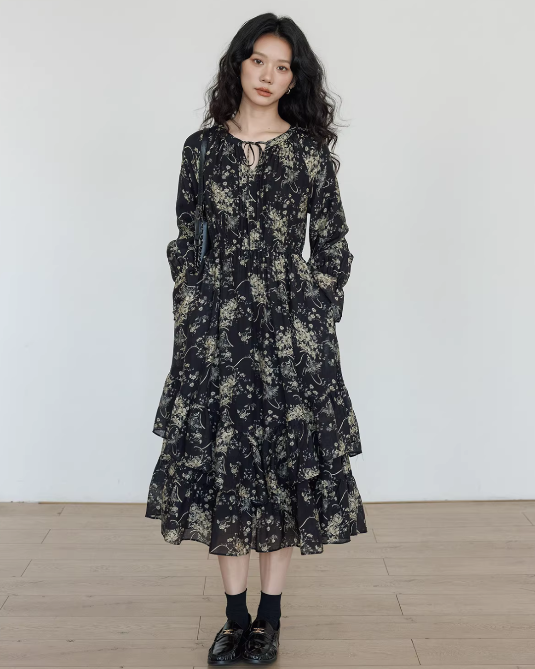 V-Neck Floral Vintage Shirt Dress VAS0192