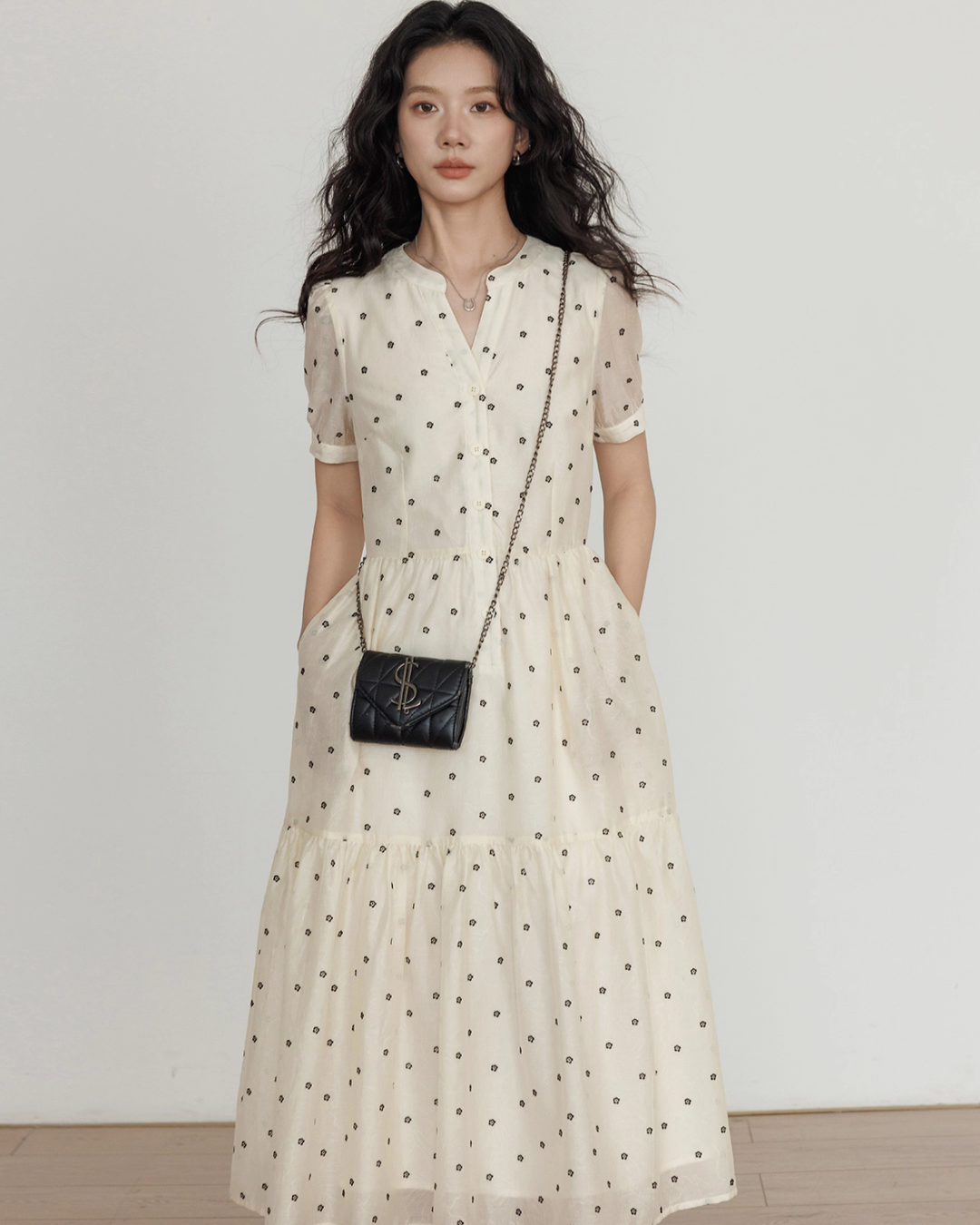 Floral Pattern Flare Long Dress VAS0134