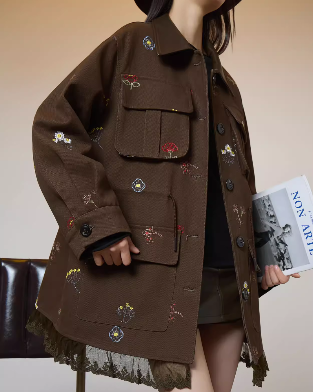 Brown Lace Patchwork Jacket SUY0020