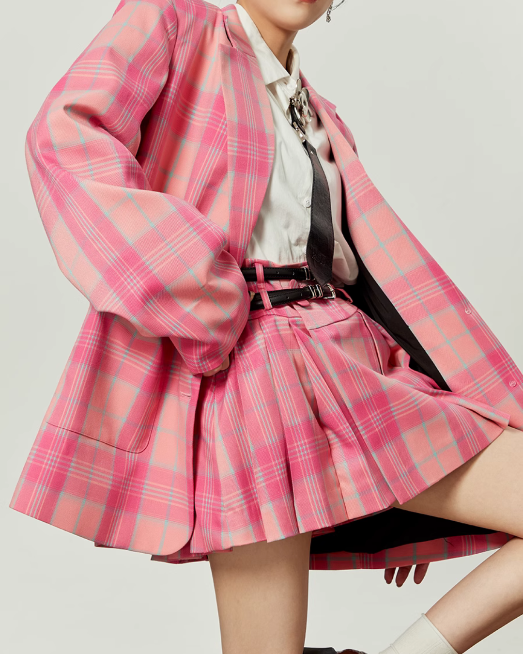 Pink Girly Check Jacket / Check Pleated Skirt LLA0020