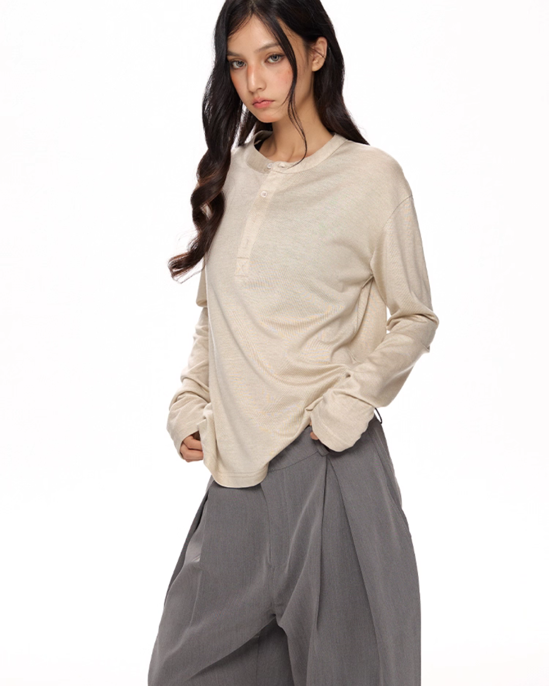 Half Button Loose Long Sleeves VAT0015