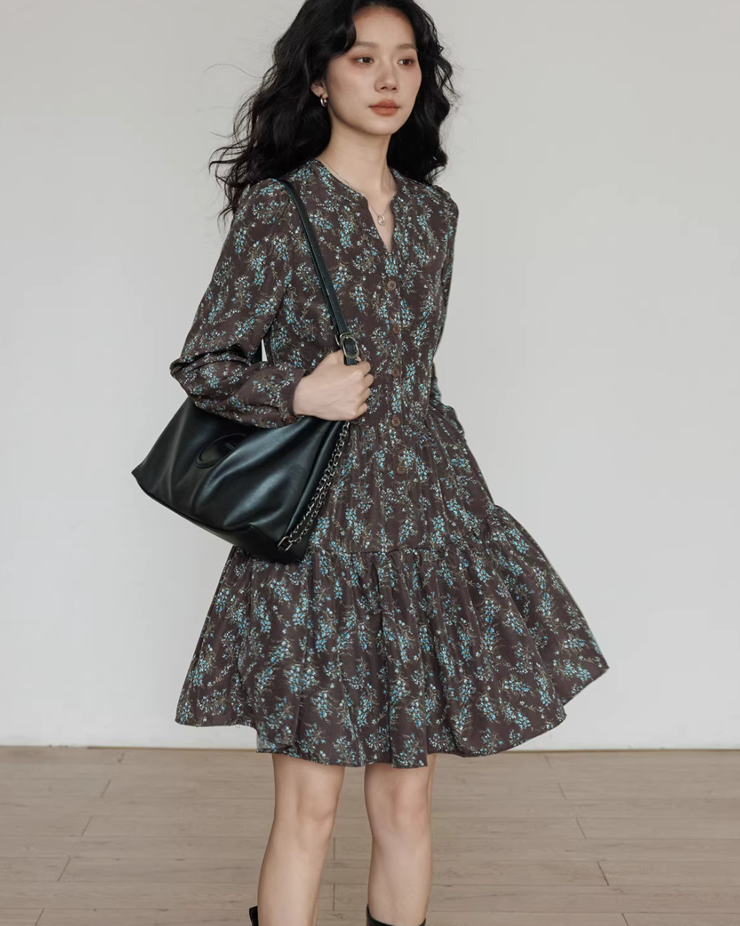 V-Neck Printed Waist Shirt Dress VAS0194