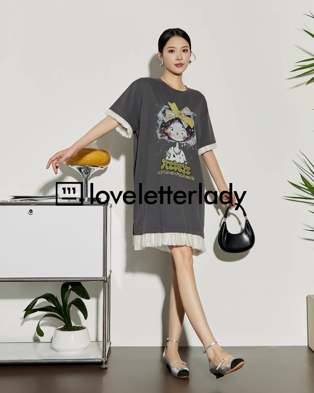 Gray Character Print Dress LLA0214