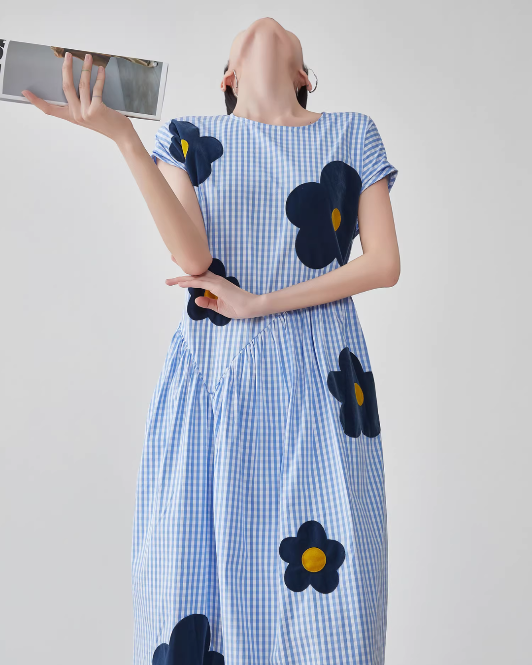 Floral Plaid Short-Sleeve Shirt Dress FER0092