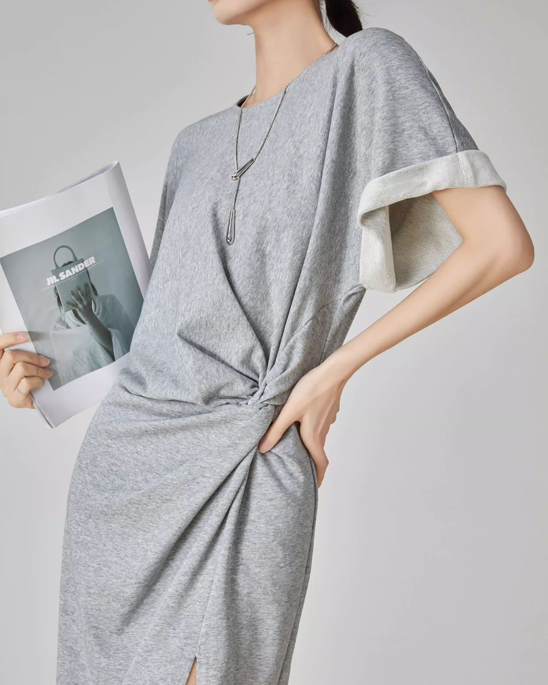 Gray Irregular Short-Sleeve Dress FER0049