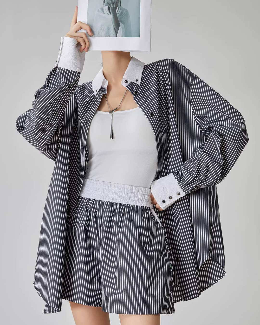 Striped Long-Sleeve Shirt / Mini Skirt FER0048