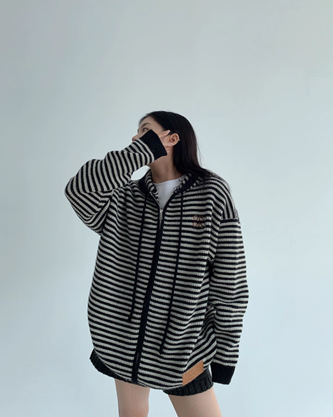 Thin Striped Knit Hoodie YLS1001