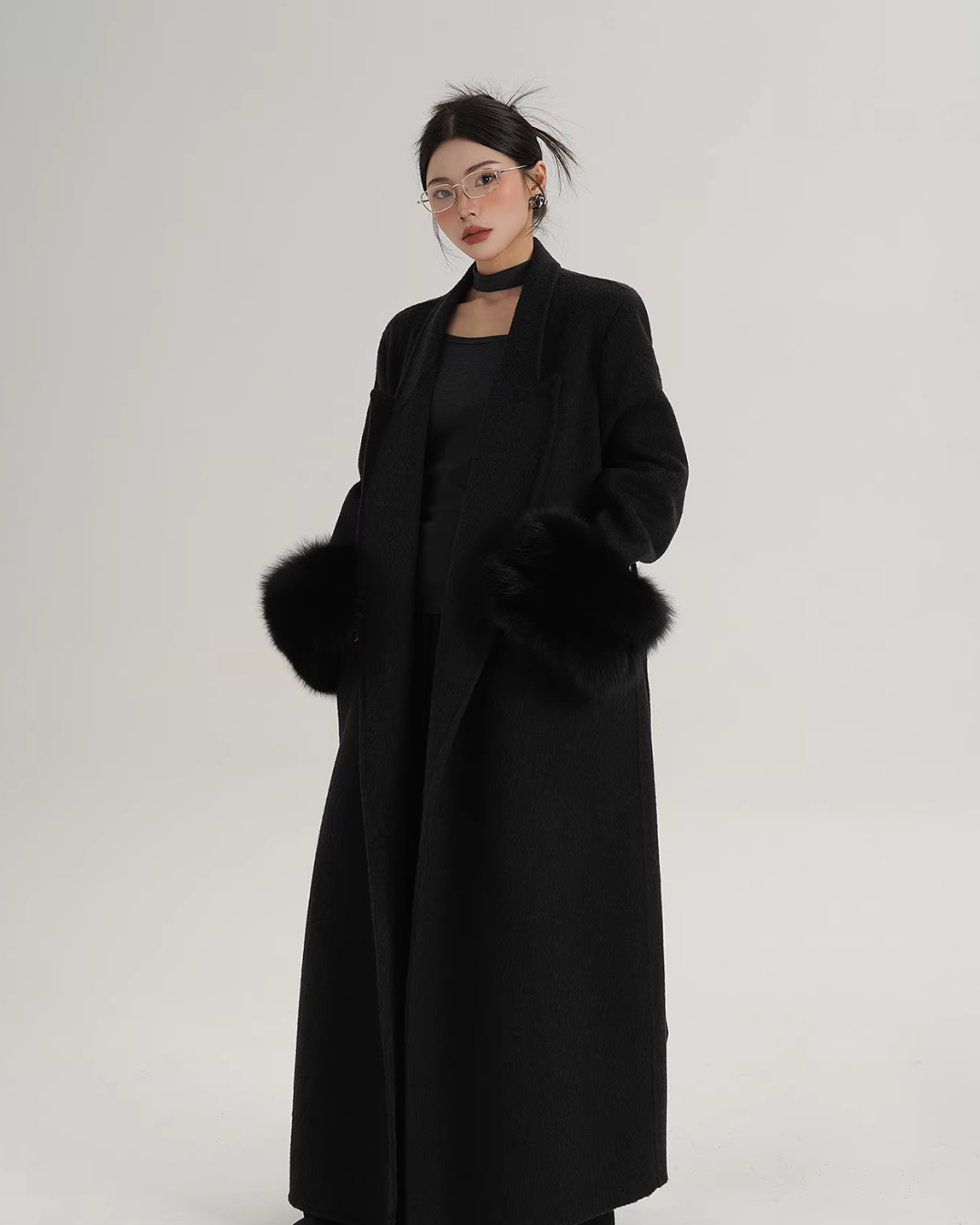 Fur Cuff Long Coat SRS0403