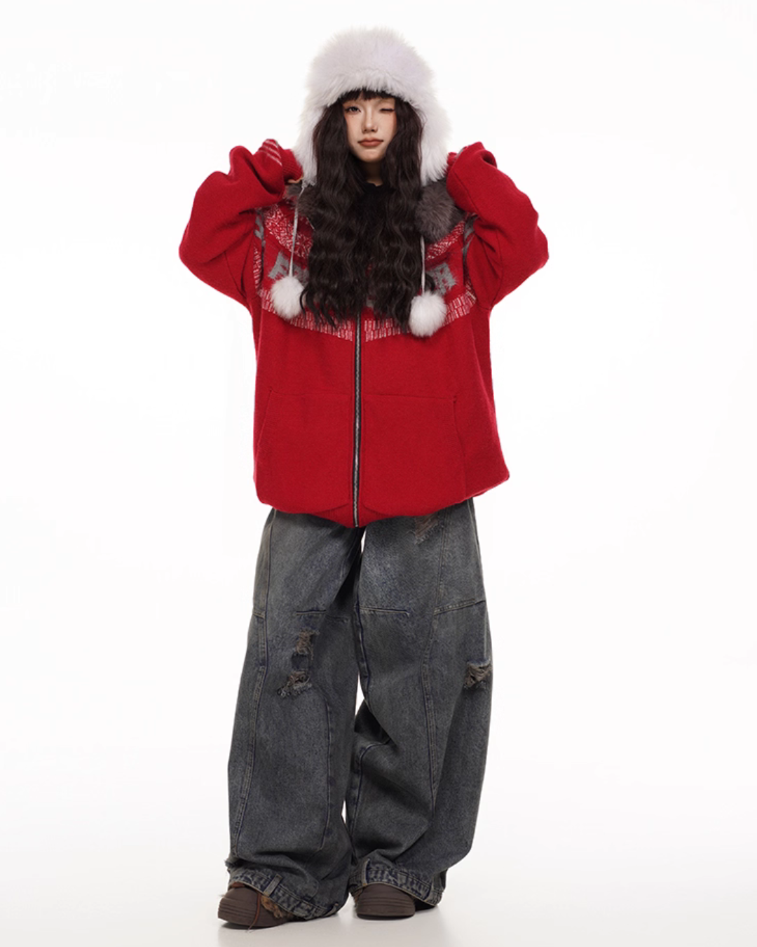 Fur Hood Retro Knit Cardigan FEC0002