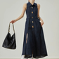 Gold Button Denim Sleeveless Dress FER0132