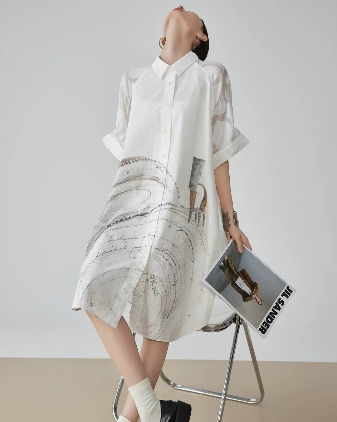 Hand-Drawn Art Print Shirt Dress FER0179