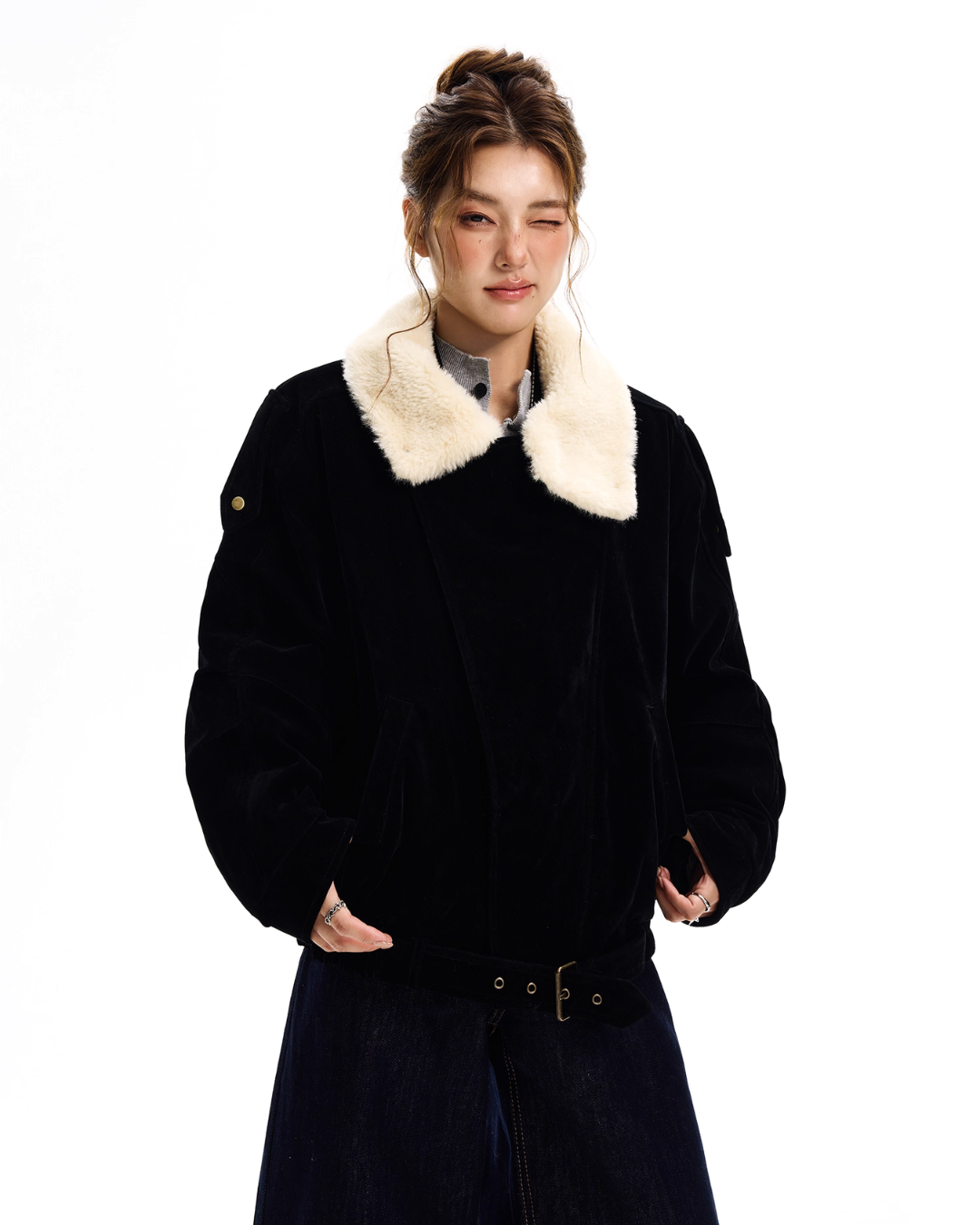 Fur Collar Suede Jacket HGX0047