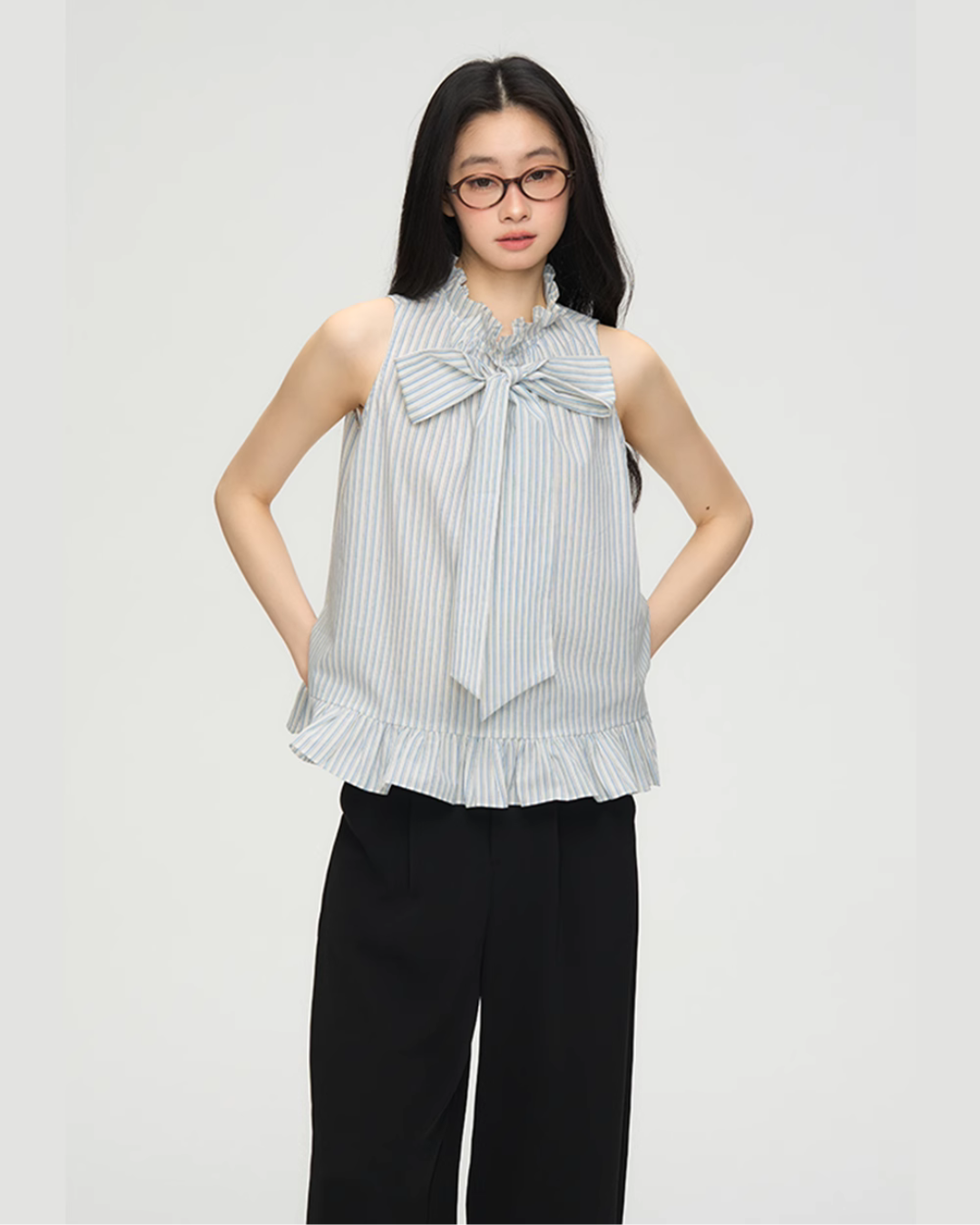 Stripe Long Bow Tie Top  PUC0018