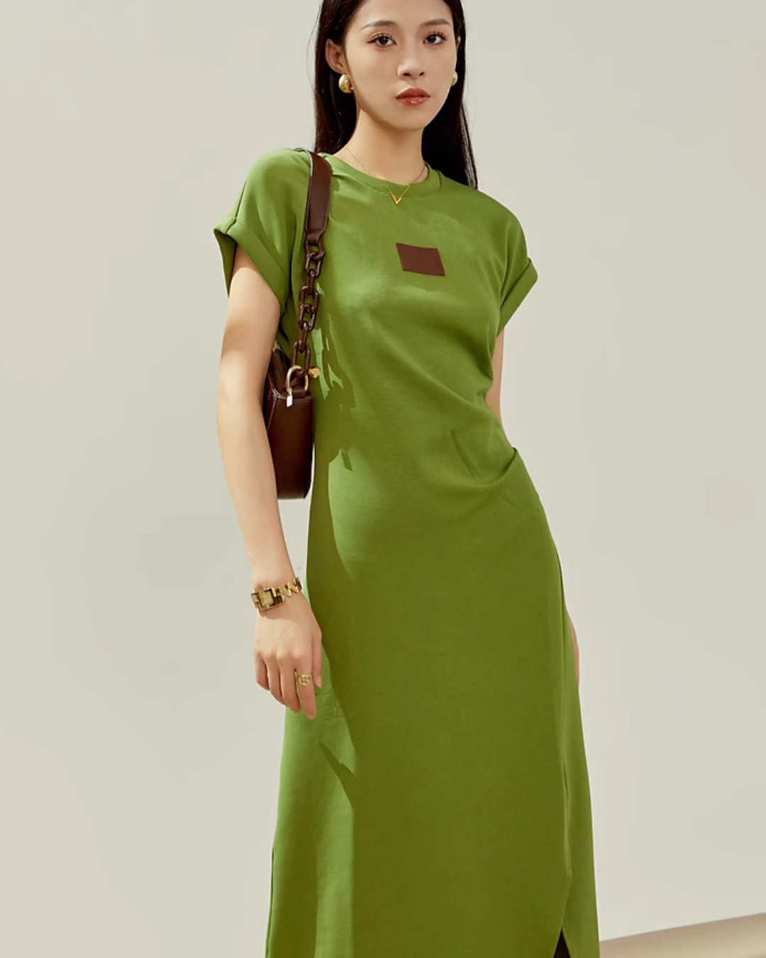 Green Waist Slim T-shirt Dress LLA0107