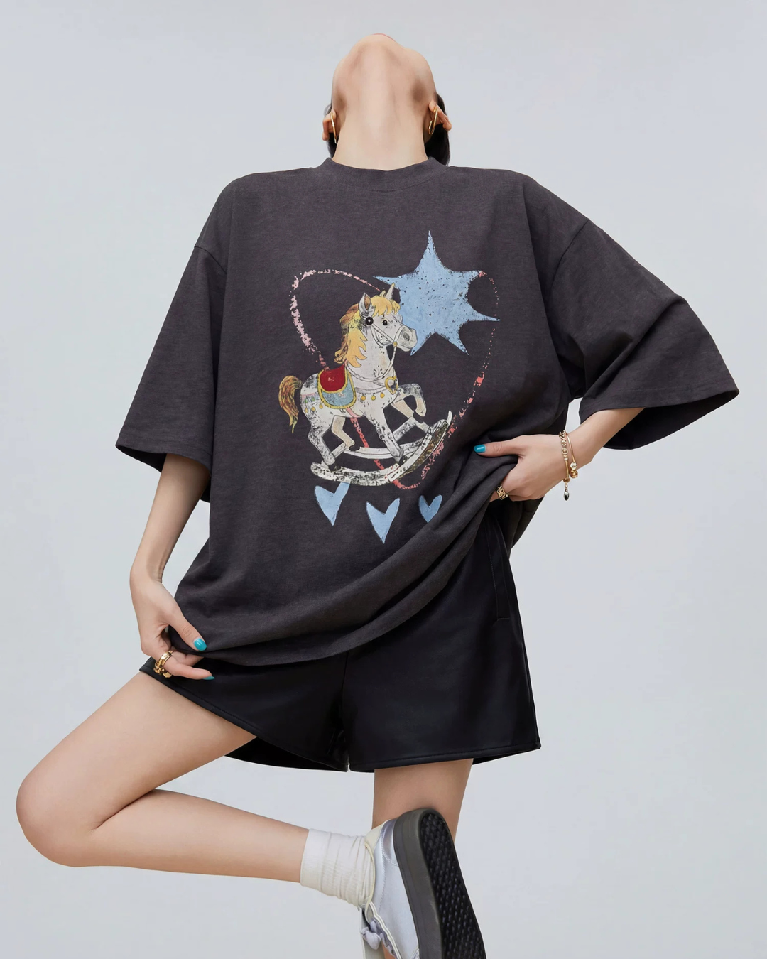 Trojan Print Oversized T-Shirt Dress FER0304