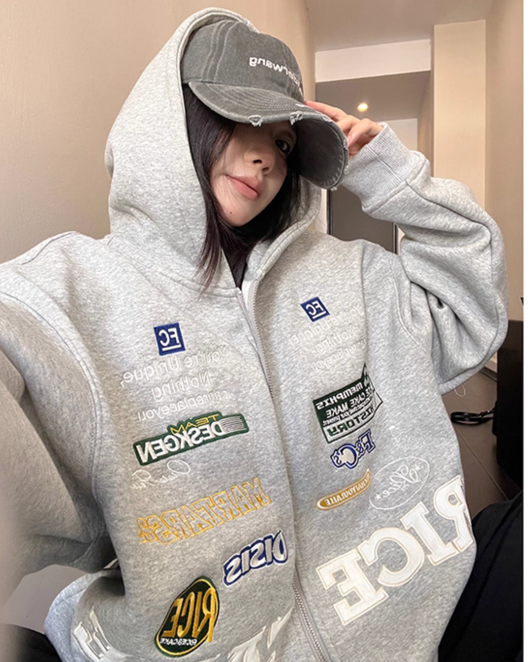 Patch Big Silhouette Zip Hoodie YLS0929