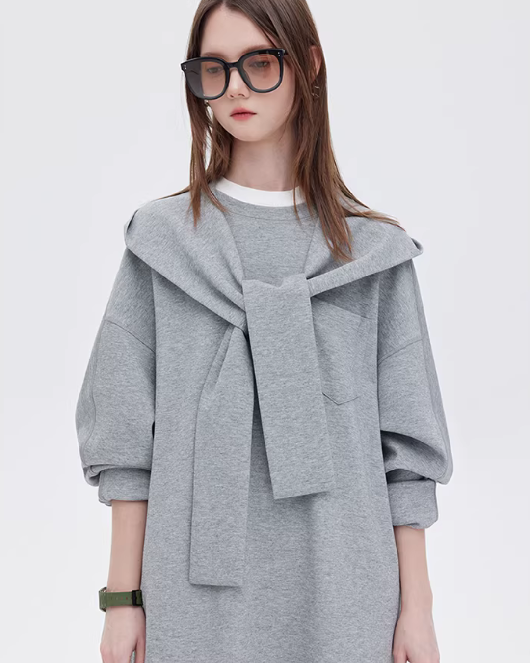 Hooded Long-Sleeve Sweatshirt Dress SHN0007