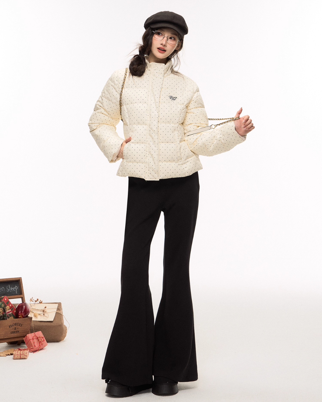 Polka Dot Handle Down Jacket/Flared Pants ELS0012