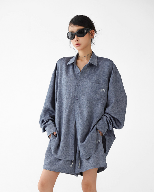Dark Blue Drape Shirt / Waide Long Pants  ACS0264