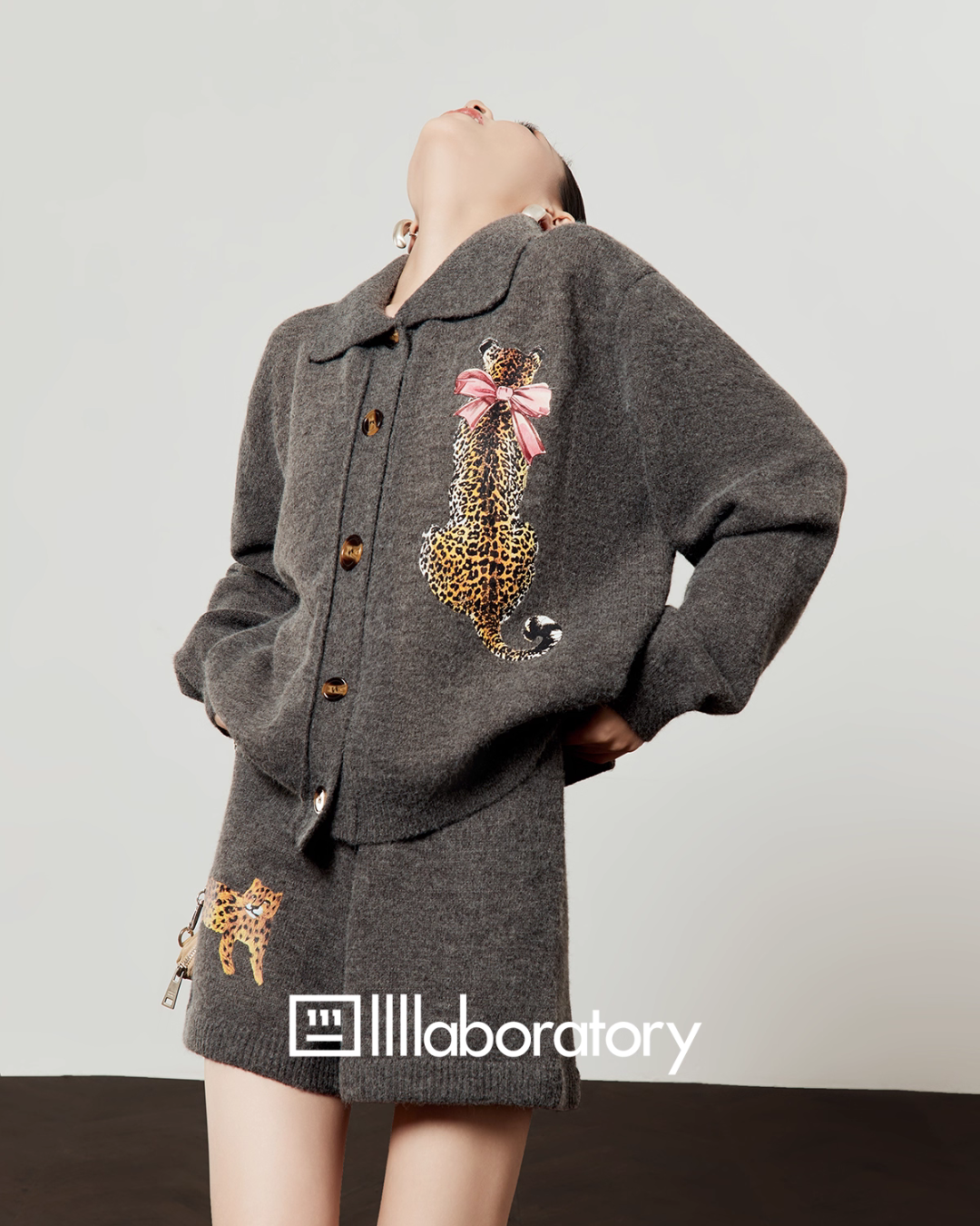 Leopard Print Knit Cardigan / Shorts LLA0552