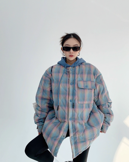 Oversized Quilted Plaid Jacket YLS0462