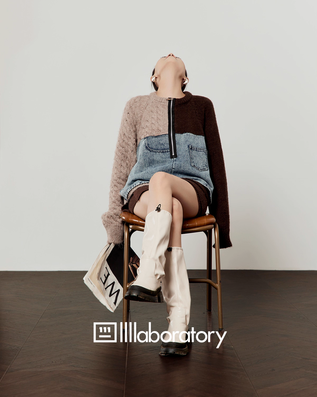 Color Block Denim Patchwork Top / Knit Mini Skirt LLA0578