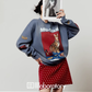 Cat Print Retro Sweatshirt/Retro Polka Dot Skirt LLA0607