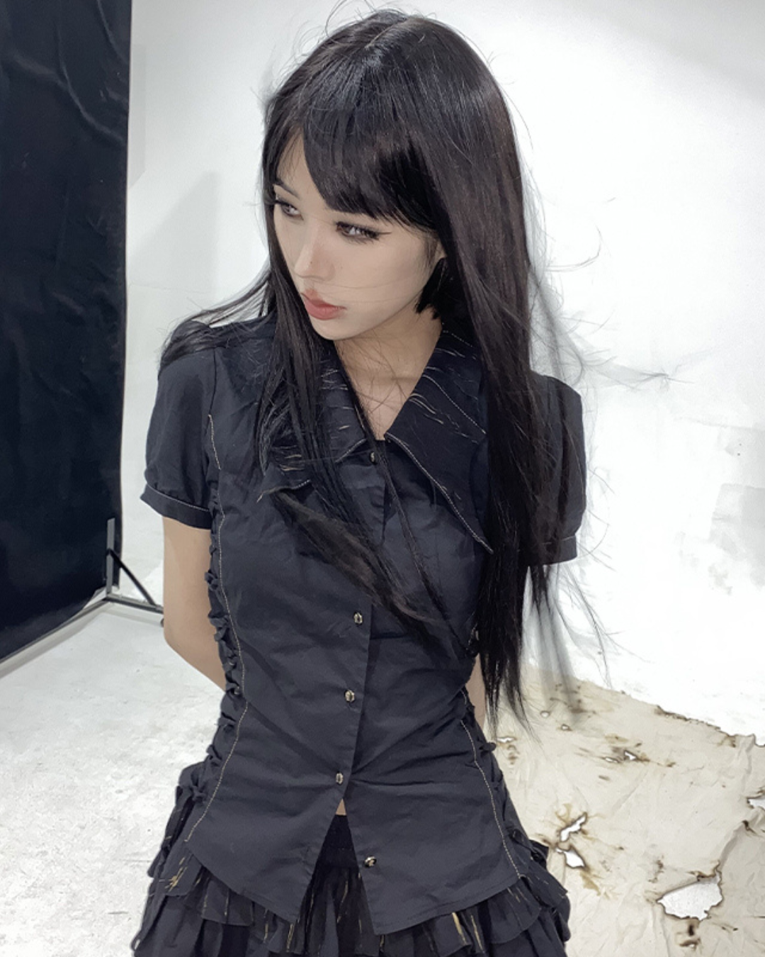 Puff Sleeve Dark Slim Shirt ADW0003