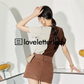 Two Color Graphic T-Shirt / Thick Belt Mini Skirt LLA0222