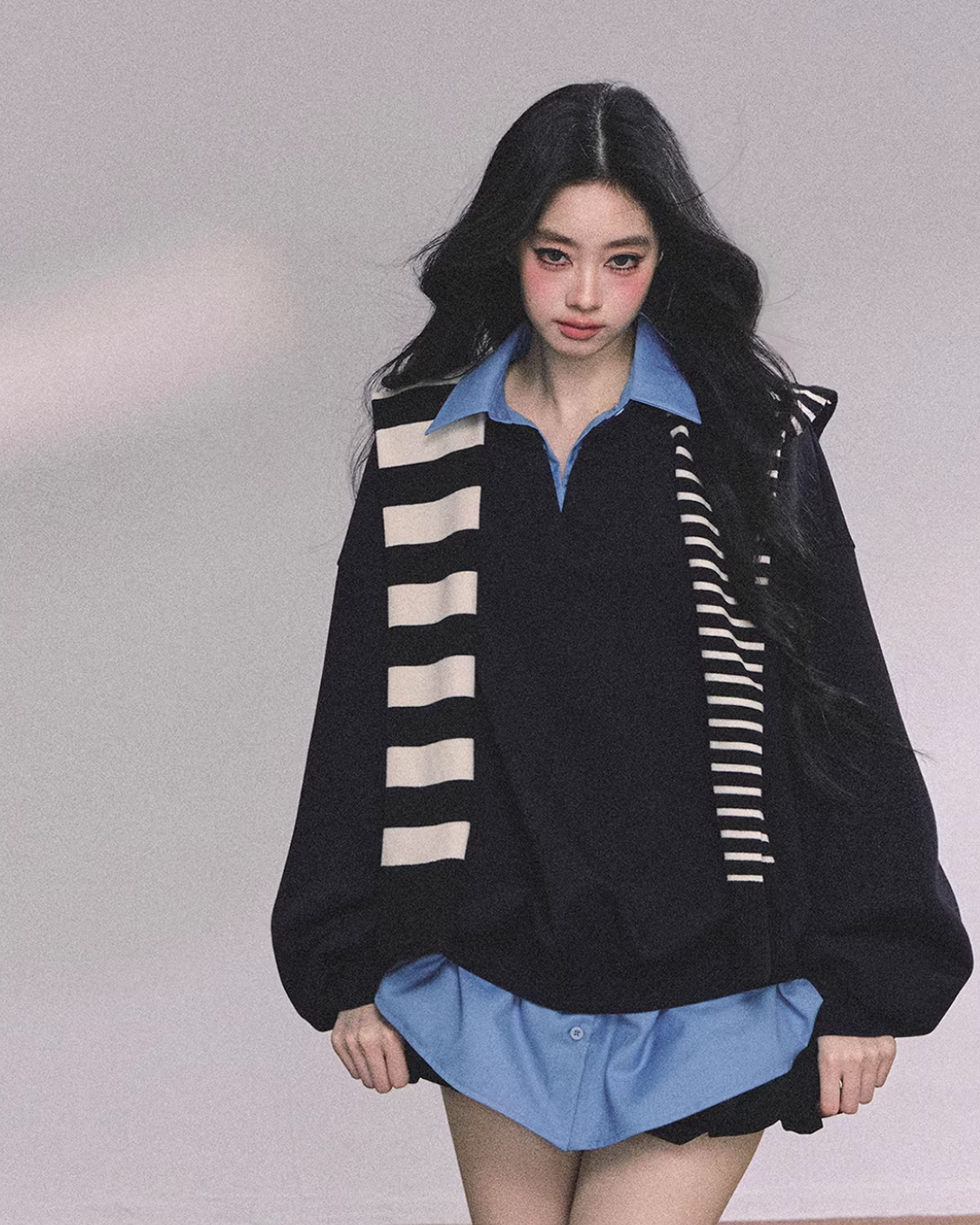 Shirt Docking Knit Top / Black Shawl LAS0059