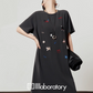 Dark Gray Animal Embroidery Dress LLA0487