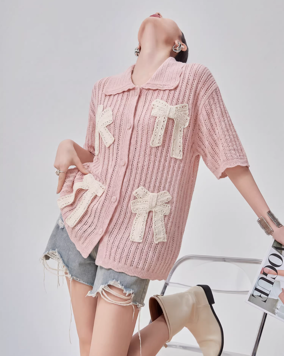 Ribbon Motif Knit Top FER0084