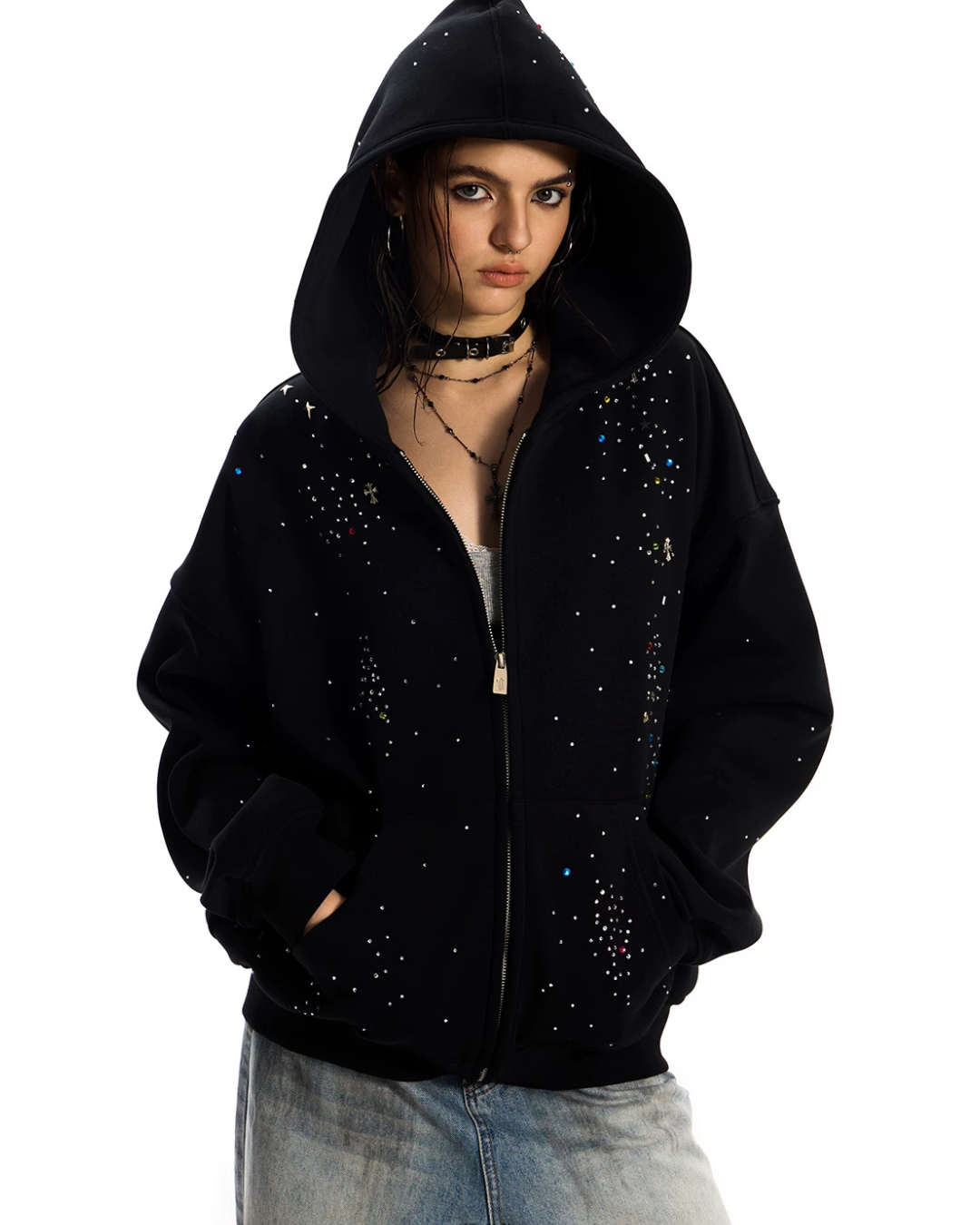 Starry Rhinestone Hoodie Jacket ZTS0021