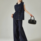 Collarless Denim Vest / Denim Wide Pants FER0144
