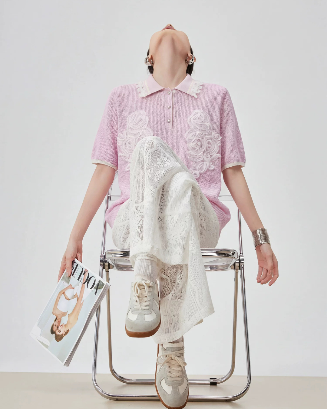 Sheer Short-Sleeve Polo Knit FER0261