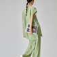 Green Linen Loose Tops / Long Pants FER0007